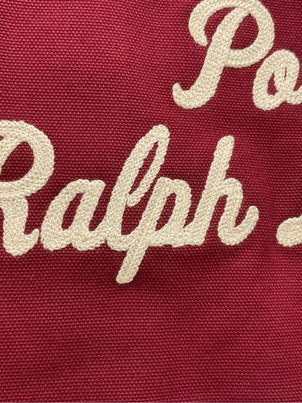 NWT Polo Ralph Lauren BURGUNDY Cotton Chain Stitch Embroidered Canvas Tote Bag